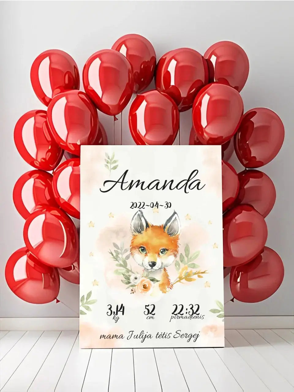 Personalizuota Mergaitės Gimimo Metrikų Iliustracija ant drobės  Drobe -  dovanokis.lt