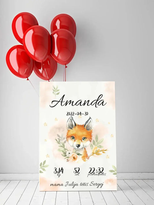 Personalizuota Mergaitės Gimimo Metrikų Iliustracija ant drobės  Drobe -  dovanokis.lt