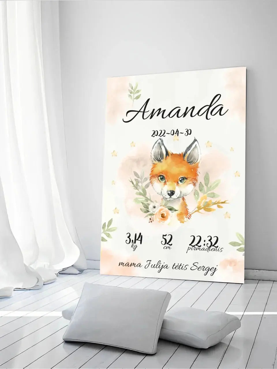 Personalizuota Mergaitės Gimimo Metrikų Iliustracija ant drobės  Drobe -  dovanokis.lt