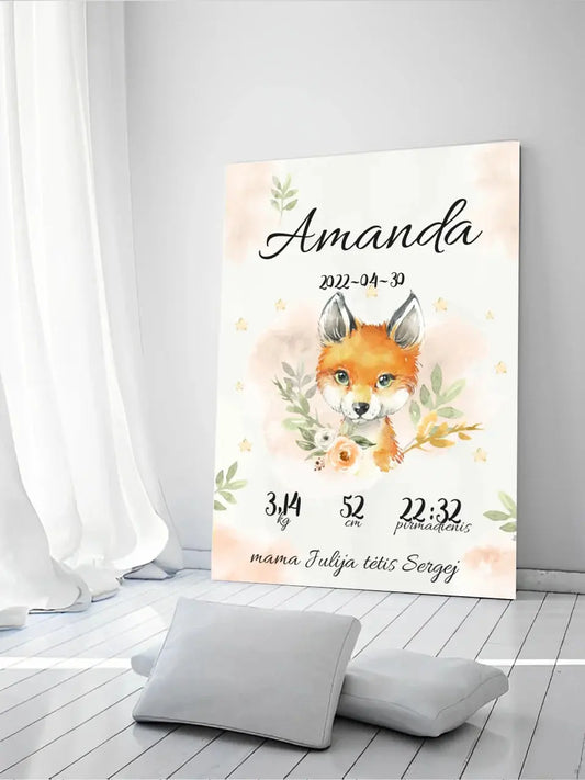 Personalizuota Mergaitės Gimimo Metrikų Iliustracija ant drobės  Drobe -  dovanokis.lt