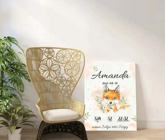 Personalizuota Mergaitės Gimimo Metrikų Iliustracija ant drobės  Drobe -  dovanokis.lt