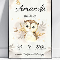 Personalizuota Mergaitės Gimimo Metrikų Iliustracija, plakatas su rėmeliu  Posteris(Plakatas) -  dovanokis.lt