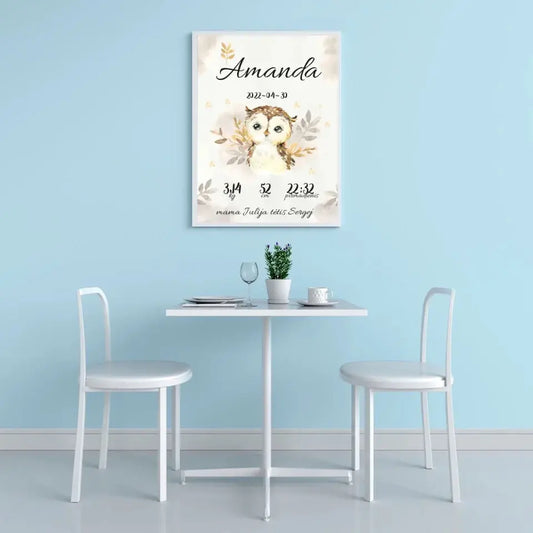 Personalizuota Mergaitės Gimimo Metrikų Iliustracija, plakatas su rėmeliu  Posteris(Plakatas) -  dovanokis.lt