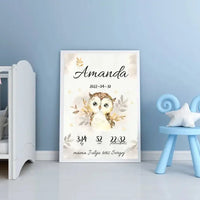 Personalizuota Mergaitės Gimimo Metrikų Iliustracija, plakatas su rėmeliu  Posteris(Plakatas) -  dovanokis.lt