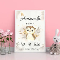 Personalizuota Mergaitės Gimimo Metrikų Iliustracija, plakatas su rėmeliu  Posteris(Plakatas) -  dovanokis.lt