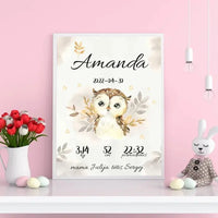 Personalizuota Mergaitės Gimimo Metrikų Iliustracija, plakatas su rėmeliu  Posteris(Plakatas) -  dovanokis.lt