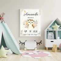 Personalizuota Mergaitės Gimimo Metrikų Iliustracija, plakatas su rėmeliu  Posteris(Plakatas) -  dovanokis.lt