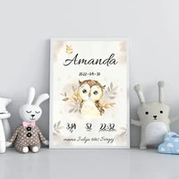 Personalizuota Mergaitės Gimimo Metrikų Iliustracija, plakatas su rėmeliu  Posteris(Plakatas) -  dovanokis.lt