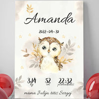 Personalizuota Mergaitės Gimimo Metrikų Iliustracija at drobės  Drobe -  dovanokis.lt