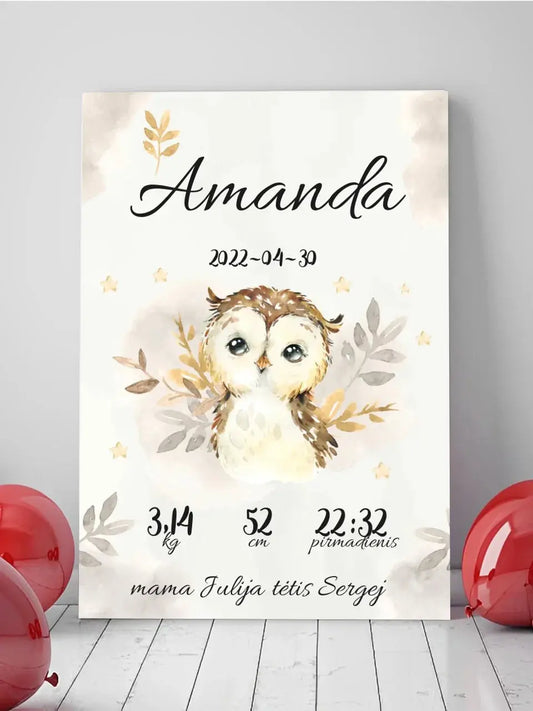Personalizuota Mergaitės Gimimo Metrikų Iliustracija at drobės  Drobe -  dovanokis.lt