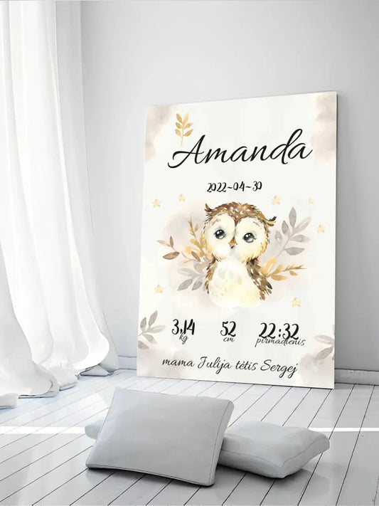 Personalizuota Mergaitės Gimimo Metrikų Iliustracija at drobės  Drobe -  dovanokis.lt