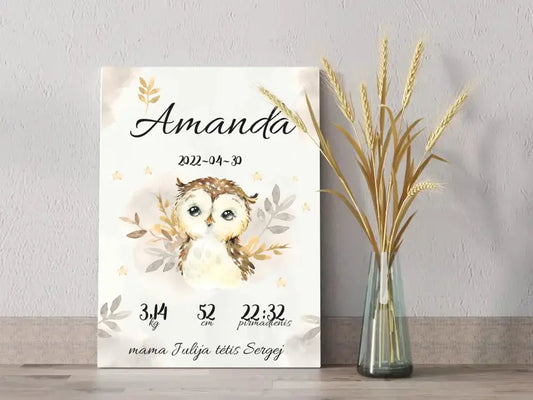 Personalizuota Mergaitės Gimimo Metrikų Iliustracija at drobės  Drobe -  dovanokis.lt