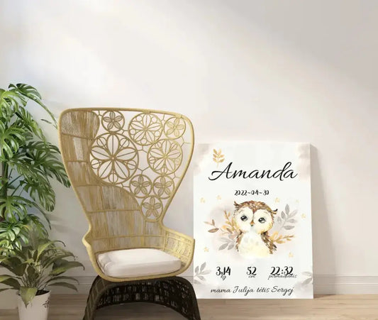 Personalizuota Mergaitės Gimimo Metrikų Iliustracija at drobės  Drobe -  dovanokis.lt