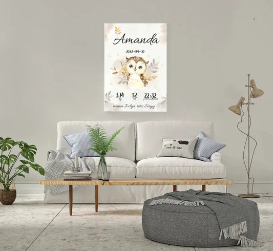 Personalizuota Mergaitės Gimimo Metrikų Iliustracija at drobės  Drobe -  dovanokis.lt