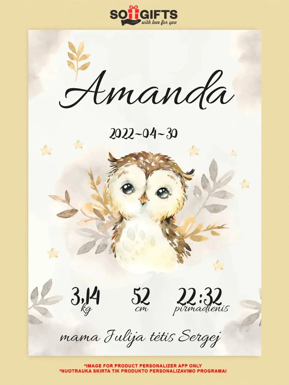 Personalizuota Mergaitės Gimimo Metrikų Iliustracija at drobės  Drobe -  dovanokis.lt
