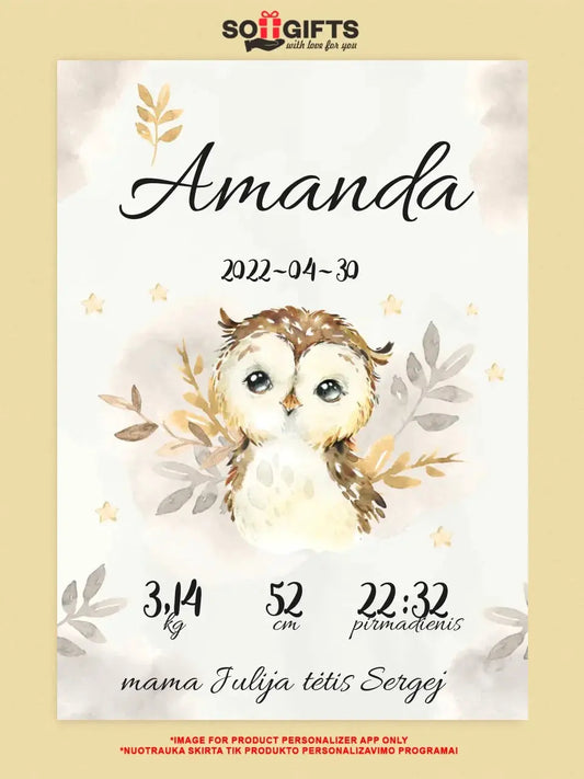 Personalizuota Mergaitės Gimimo Metrikų Iliustracija at drobės  Drobe -  dovanokis.lt