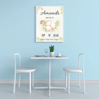 Personalizuota Mergaitės Gimimo Metrikų Iliustracija, plakatas su rėmeliu  Posteris(Plakatas) -  dovanokis.lt
