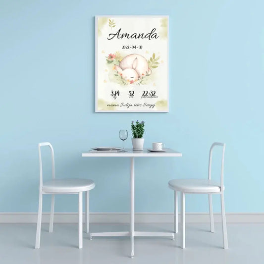 Personalizuota Mergaitės Gimimo Metrikų Iliustracija, plakatas su rėmeliu  Posteris(Plakatas) -  dovanokis.lt