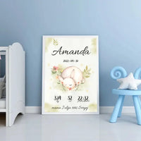 Personalizuota Mergaitės Gimimo Metrikų Iliustracija, plakatas su rėmeliu  Posteris(Plakatas) -  dovanokis.lt