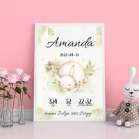 Personalizuota Mergaitės Gimimo Metrikų Iliustracija, plakatas su rėmeliu  Posteris(Plakatas) -  dovanokis.lt