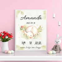 Personalizuota Mergaitės Gimimo Metrikų Iliustracija, plakatas su rėmeliu  Posteris(Plakatas) -  dovanokis.lt