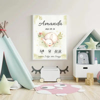 Personalizuota Mergaitės Gimimo Metrikų Iliustracija, plakatas su rėmeliu  Posteris(Plakatas) -  dovanokis.lt