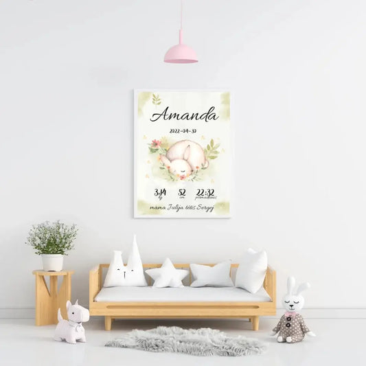 Personalizuota Mergaitės Gimimo Metrikų Iliustracija, plakatas su rėmeliu  Posteris(Plakatas) -  dovanokis.lt