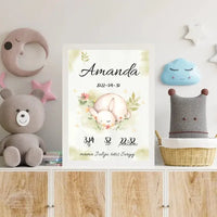 Personalizuota Mergaitės Gimimo Metrikų Iliustracija, plakatas su rėmeliu  Posteris(Plakatas) -  dovanokis.lt