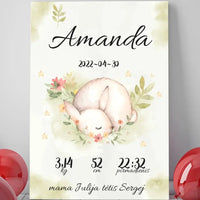 Personalizuota Mergaitės Gimimo Metrikų Iliustracija ant drobės  Drobe -  dovanokis.lt