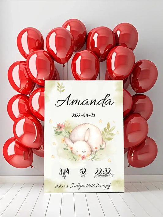 Personalizuota Mergaitės Gimimo Metrikų Iliustracija ant drobės  Drobe -  dovanokis.lt