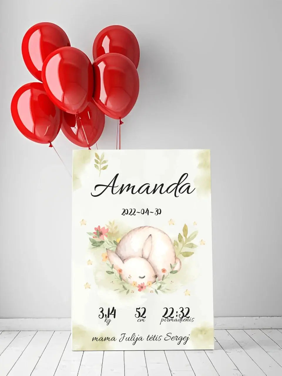 Personalizuota Mergaitės Gimimo Metrikų Iliustracija ant drobės  Drobe -  dovanokis.lt