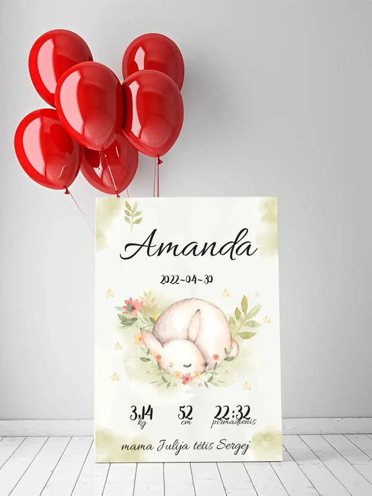 Personalizuota Mergaitės Gimimo Metrikų Iliustracija ant drobės  Drobe -  dovanokis.lt