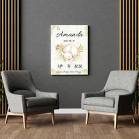 Personalizuota Mergaitės Gimimo Metrikų Iliustracija ant drobės  Drobe -  dovanokis.lt