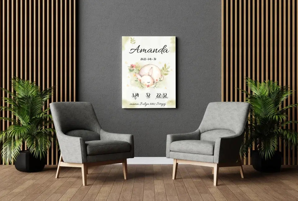 Personalizuota Mergaitės Gimimo Metrikų Iliustracija ant drobės  Drobe -  dovanokis.lt