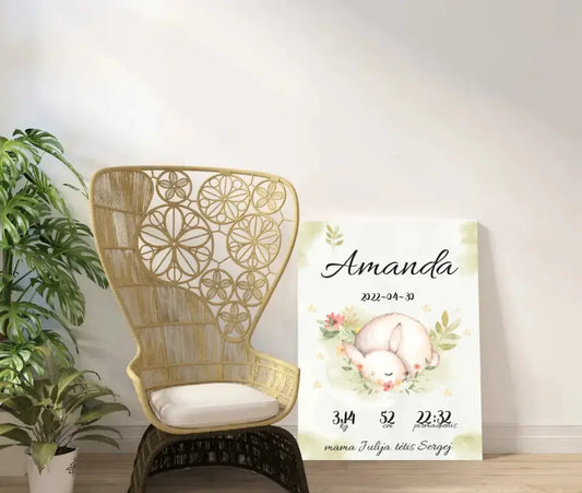 Personalizuota Mergaitės Gimimo Metrikų Iliustracija ant drobės  Drobe -  dovanokis.lt