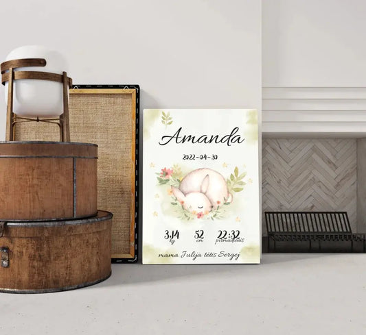 Personalizuota Mergaitės Gimimo Metrikų Iliustracija ant drobės  Drobe -  dovanokis.lt