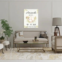 Personalizuota Mergaitės Gimimo Metrikų Iliustracija ant drobės  Drobe -  dovanokis.lt