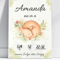 Personalizuota Mergaitės Gimimo Metrikų Iliustracija, plakatas su rėmeliu  Posteris(Plakatas) -  dovanokis.lt