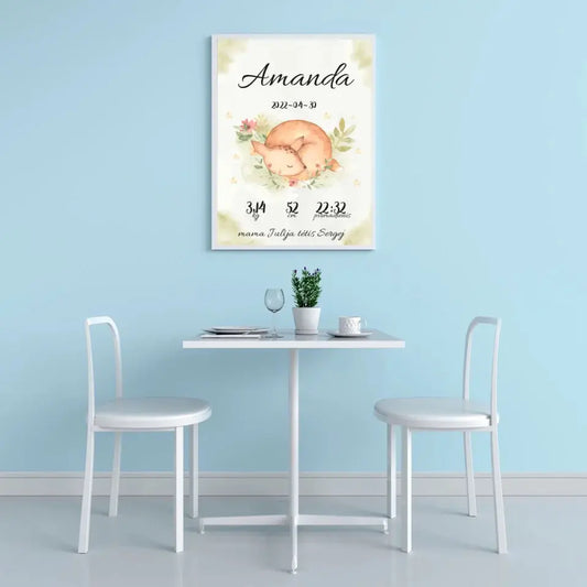 Personalizuota Mergaitės Gimimo Metrikų Iliustracija, plakatas su rėmeliu  Posteris(Plakatas) -  dovanokis.lt