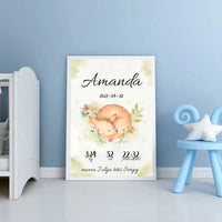 Personalizuota Mergaitės Gimimo Metrikų Iliustracija, plakatas su rėmeliu  Posteris(Plakatas) -  dovanokis.lt