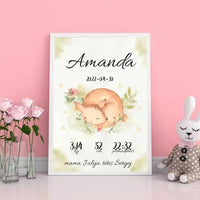 Personalizuota Mergaitės Gimimo Metrikų Iliustracija, plakatas su rėmeliu  Posteris(Plakatas) -  dovanokis.lt