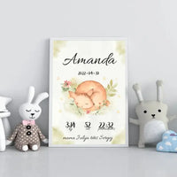 Personalizuota Mergaitės Gimimo Metrikų Iliustracija, plakatas su rėmeliu  Posteris(Plakatas) -  dovanokis.lt