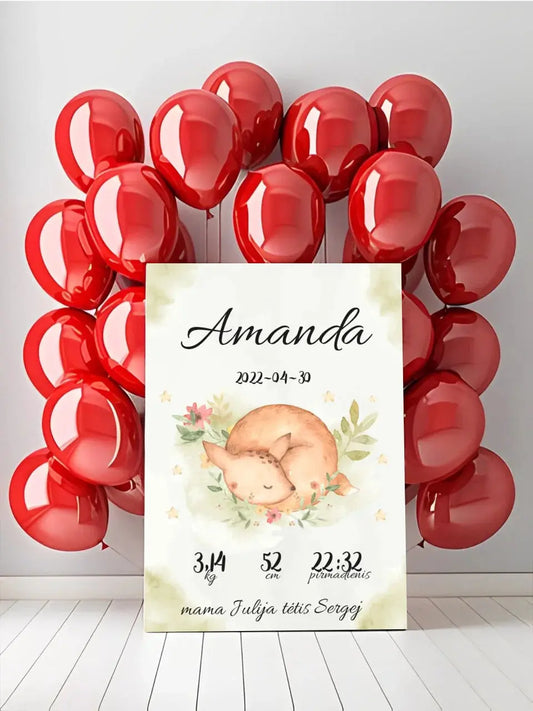 Personalizuota Mergaitės Gimimo Metrikų Iliustracija ant drobės  Drobe -  dovanokis.lt