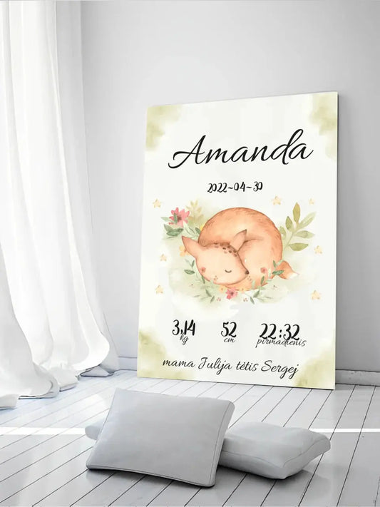 Personalizuota Mergaitės Gimimo Metrikų Iliustracija ant drobės  Drobe -  dovanokis.lt