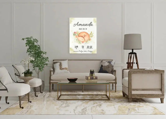 Personalizuota Mergaitės Gimimo Metrikų Iliustracija ant drobės  Drobe -  dovanokis.lt