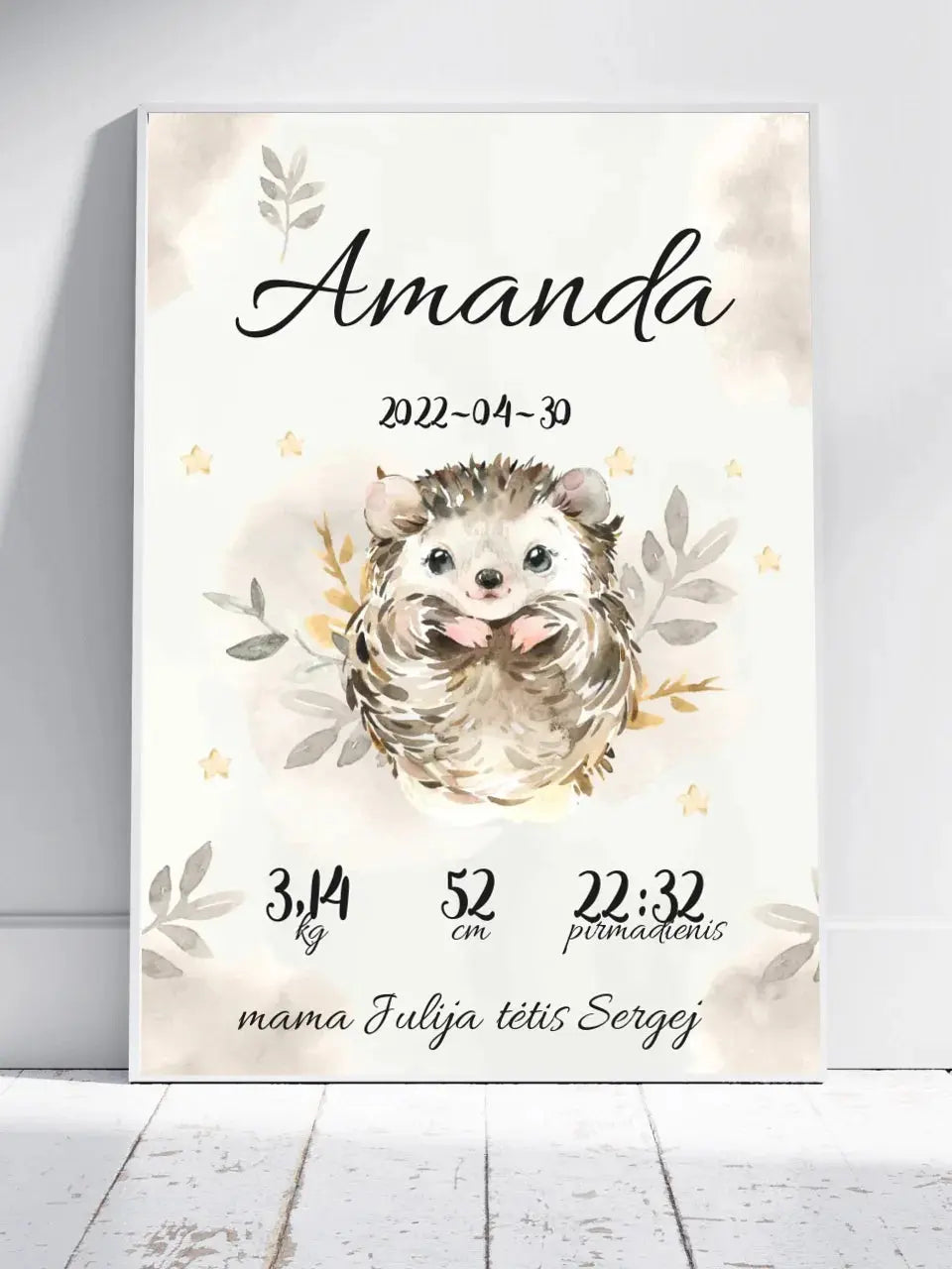 Personalizuota Mergaitės Gimimo Metrikų Iliustracija, plakatas su rėmeliu  Posteris(Plakatas) -  dovanokis.lt