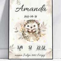 Personalizuota Mergaitės Gimimo Metrikų Iliustracija, plakatas su rėmeliu  Posteris(Plakatas) -  dovanokis.lt