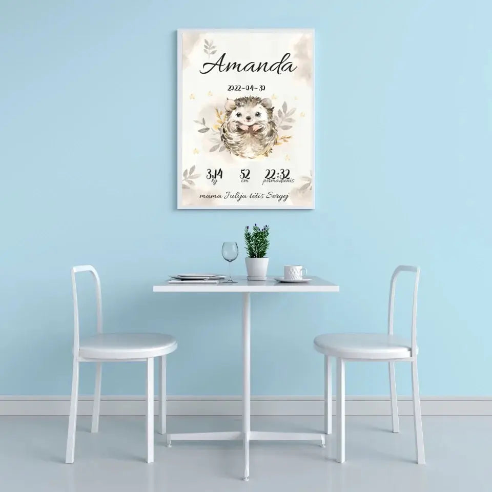 Personalizuota Mergaitės Gimimo Metrikų Iliustracija, plakatas su rėmeliu  Posteris(Plakatas) -  dovanokis.lt