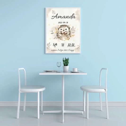 Personalizuota Mergaitės Gimimo Metrikų Iliustracija, plakatas su rėmeliu  Posteris(Plakatas) -  dovanokis.lt