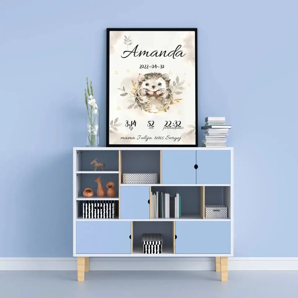 Personalizuota Mergaitės Gimimo Metrikų Iliustracija, plakatas su rėmeliu  Posteris(Plakatas) -  dovanokis.lt